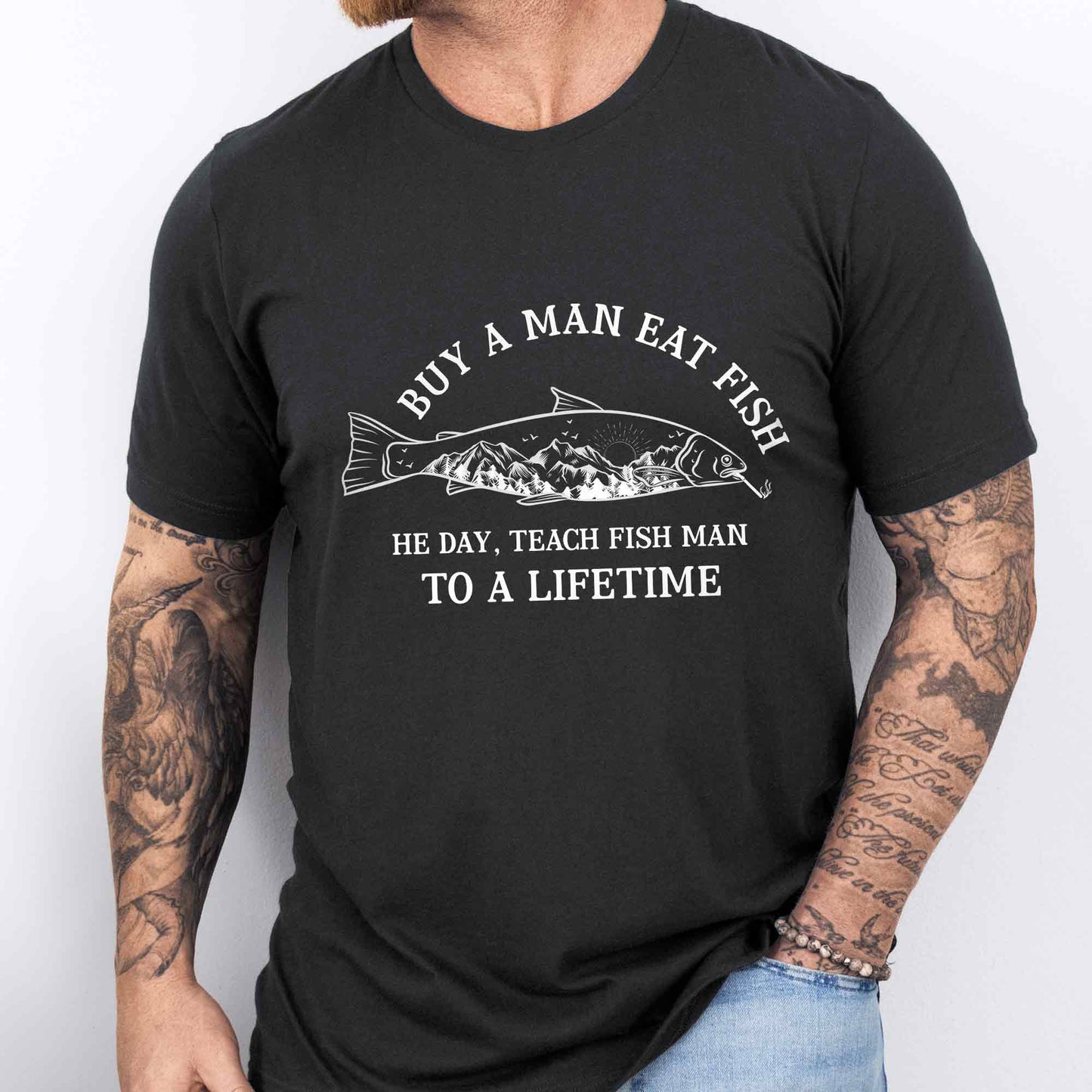 Buy A Man Eat Fish Tee, T-shirt Gifts For Dad, Father's Day Tee VTM18DNV