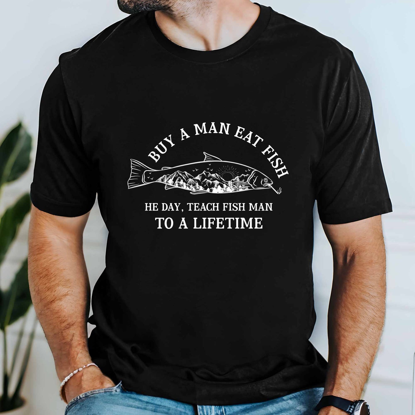 Buy A Man Eat Fish Tee, T-shirt Gifts For Dad, Father's Day Tee VTM18DNV